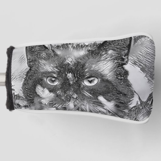 AnimalArtBW_Cat_003 ゴルフヘッドカバー (正面)
