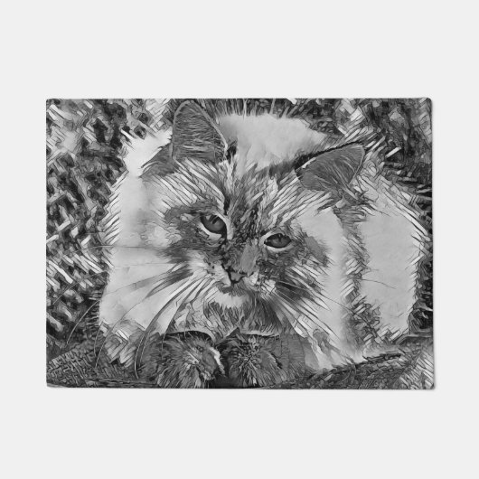 AnimalArtBW_Cat_07 ドアマット (正面)