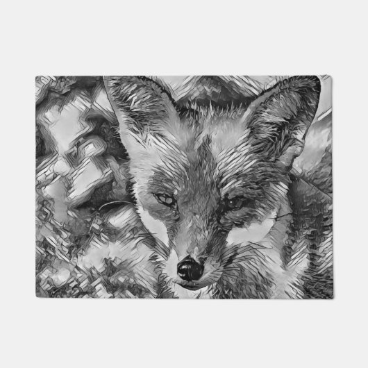 AnimalArtBW_Fox_001 ドアマット (正面)