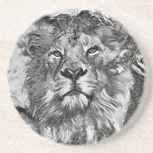 AnimalArtBW_Lion_003 コースター (正面)