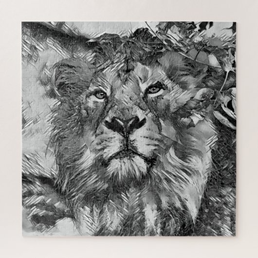 AnimalArtBW_Lion_003 ジグソーパズル (縦)