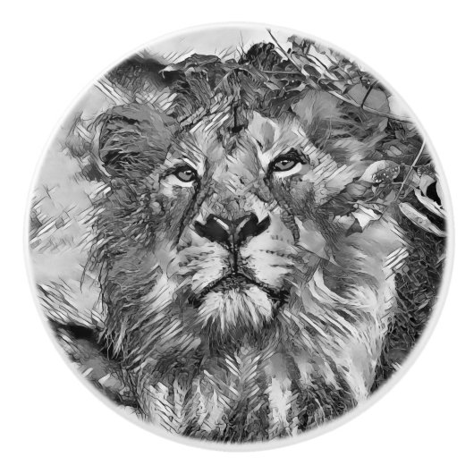 AnimalArtBW_Lion_003 セラミックノブ (正面)