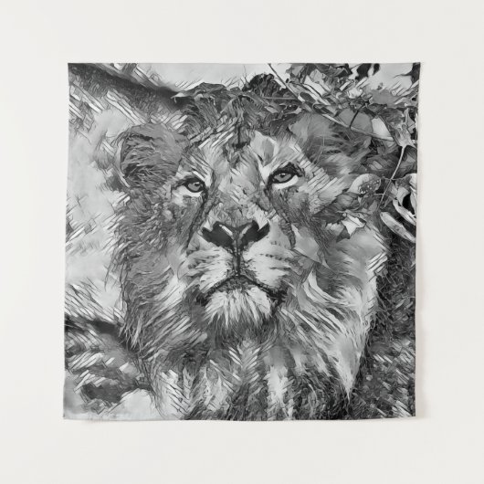 AnimalArtBW_Lion_003 タペストリー (正面)