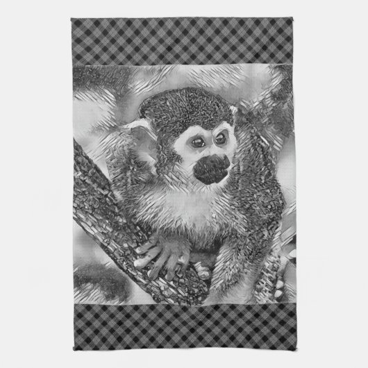 AnimalArtBW_Monkey_002 キッチンタオル (縦)