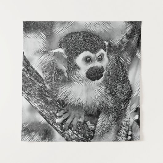 AnimalArtBW_Monkey_002 タペストリー (正面)