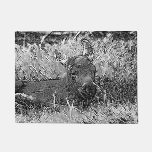 AnimalArtBW_Moose_001 ドアマット (正面)
