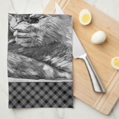 AnimalArtBW_OrangUtan_001 キッチンタオル (四つ折り)