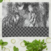 AnimalArtBW_Owl_001 キッチンタオル (折り畳み)