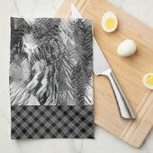 AnimalArtBW_Owl_001 キッチンタオル (四つ折り)