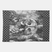 AnimalArtBW_Owl_001 キッチンタオル (横)