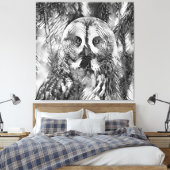 AnimalArtBW_Owl_001 キャンバスプリント (インサイチュ (寝室))