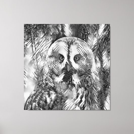 AnimalArtBW_Owl_001 キャンバスプリント (正面)