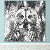 AnimalArtBW_Owl_001 キャンバスプリント (インサイチュ (ウッドフロア))