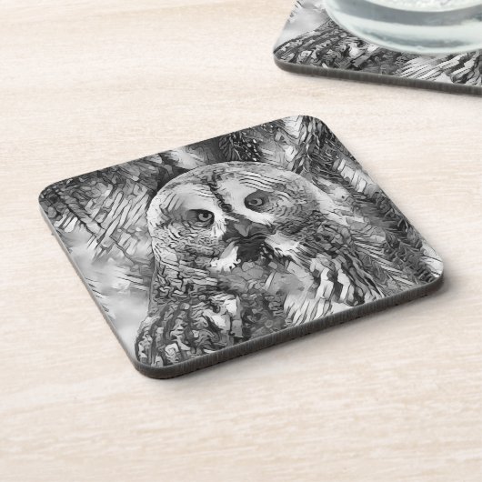 AnimalArtBW_Owl_001 コースター (左側)