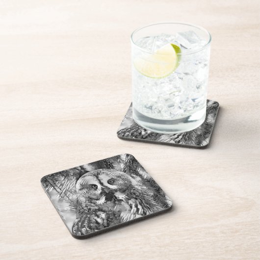 AnimalArtBW_Owl_001 コースター (右側)