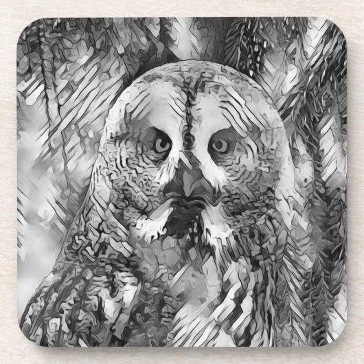 AnimalArtBW_Owl_001 コースター (正面)