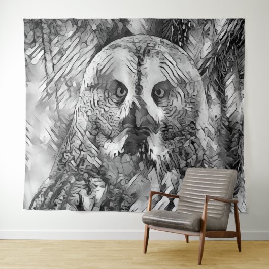 AnimalArtBW_Owl_001 タペストリー (インサイチュ(横))