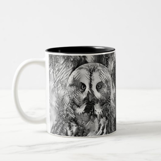 AnimalArtBW_Owl_001 ツートーンマグカップ (左)
