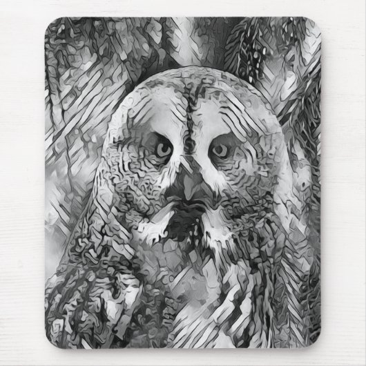 AnimalArtBW_Owl_001 マウスパッド (正面)