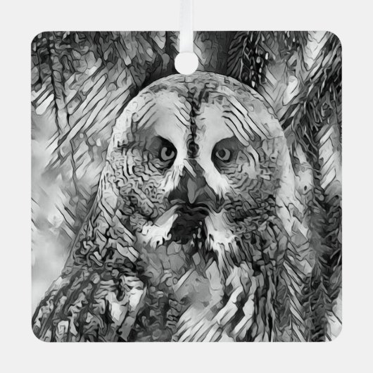 AnimalArtBW_Owl_001 メタルオーナメント (正面)