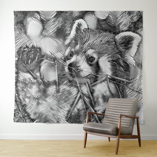 AnimalArtBW_RedPanda_001 タペストリー (インサイチュ(横))