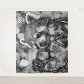 AnimalArtBW_RedPanda_001 タペストリー (正面)