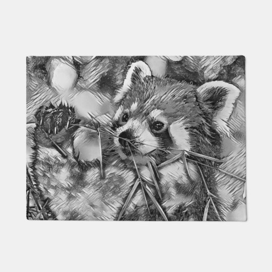 AnimalArtBW_RedPanda_001 ドアマット (正面)