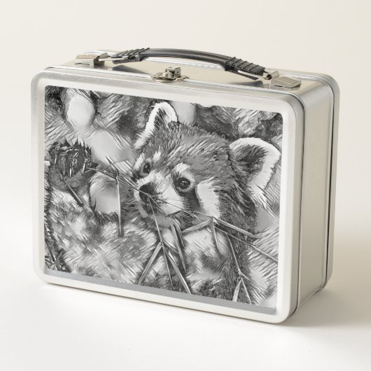 AnimalArtBW_RedPanda_001 メタルランチボックス (正面)