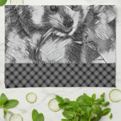 AnimalArtBW_RedPanda_003 キッチンタオル (折り畳み)