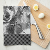 AnimalArtBW_RedPanda_003 キッチンタオル (四つ折り)