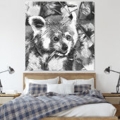 AnimalArtBW_RedPanda_003 キャンバスプリント (インサイチュ (寝室))