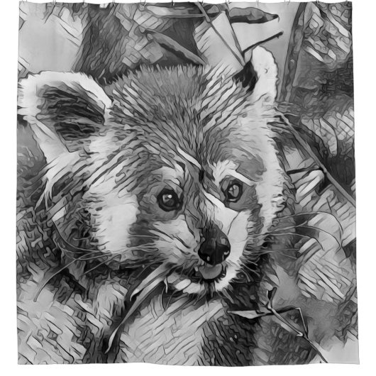 AnimalArtBW_RedPanda_003 シャワーカーテン (正面)