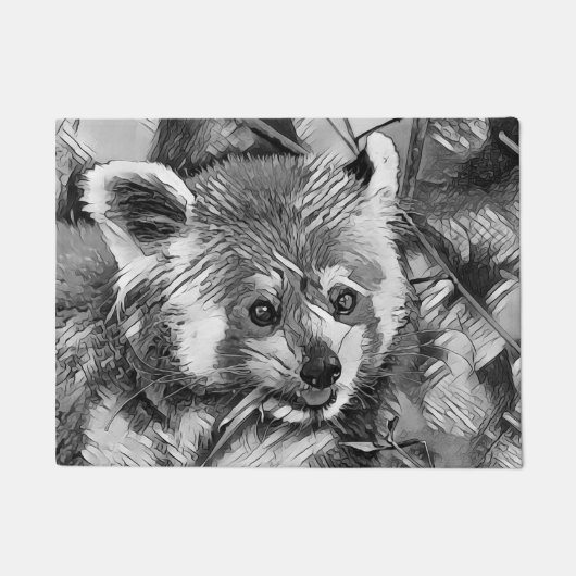 AnimalArtBW_RedPanda_003 ドアマット (正面)
