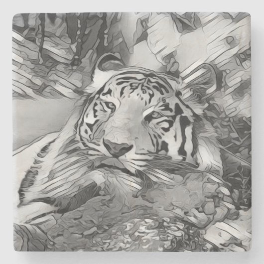 AnimalArtBW_Tiger_002 ストーンコースター (正面)