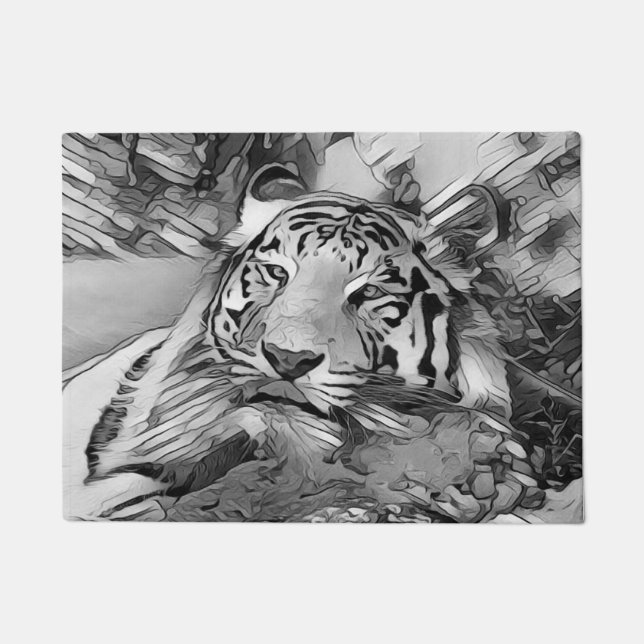AnimalArtBW_Tiger_002 ドアマット (正面)