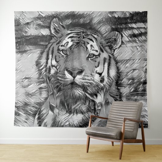 AnimalArtBW_Tiger_004 タペストリー (インサイチュ(横))