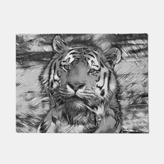 AnimalArtBW_Tiger_004 ドアマット (正面)