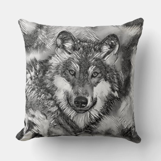 AnimalArtBW_Wolf_001 クッション (正面)