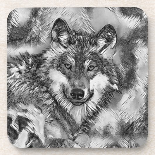 AnimalArtBW_Wolf_001 コースター (正面)