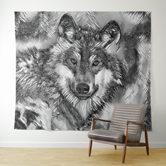 AnimalArtBW_Wolf_001 タペストリー (インサイチュ(横))
