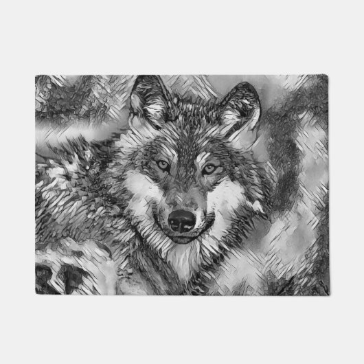 AnimalArtBW_Wolf_001 ドアマット (正面)