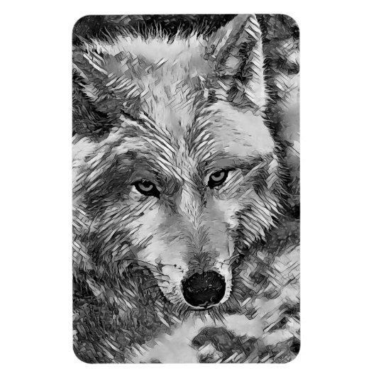 AnimalArtBW_Wolf_002 マグネット (縦)