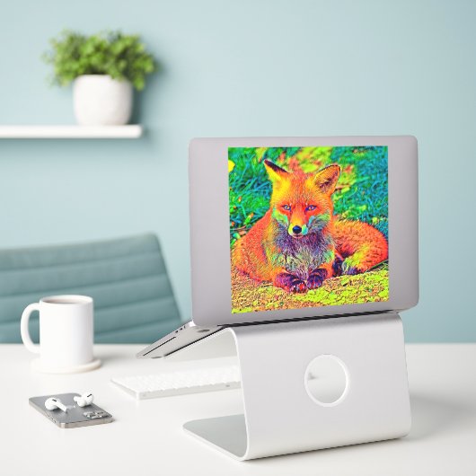 AnimalColor_キツネ_001 シール (デスク上のノートパソコン)