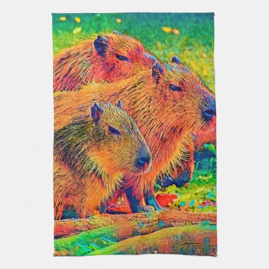 AnimalColor_Capybara_003 キッチンタオル (縦)
