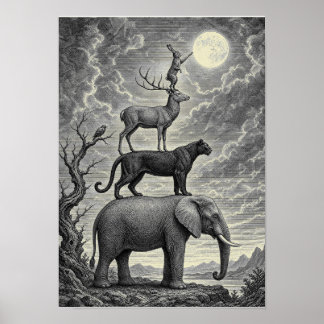 Animales Alcanzando la luna ポスター