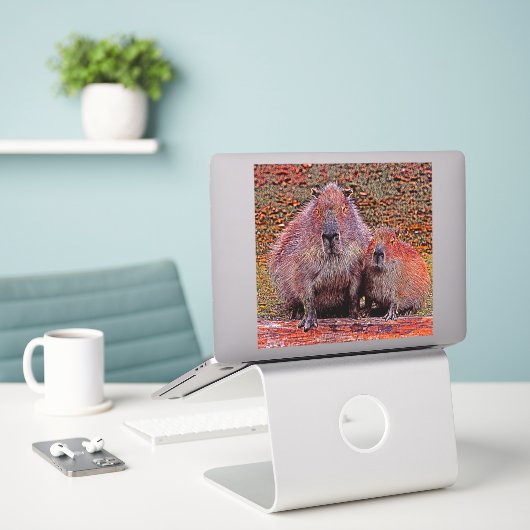 AnimalMix_Capybara_003 シール (デスク上のノートパソコン)