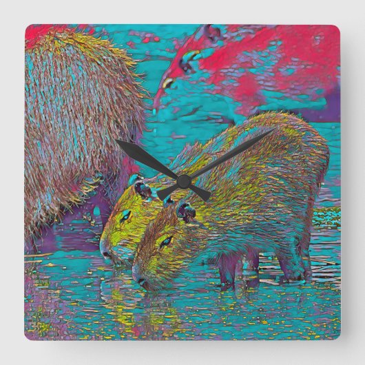 AnimalMix_Capybara_005 スクエア壁時計 (正面)