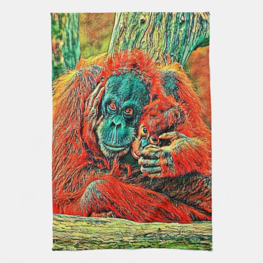AnimalMix_OrangUtan_008 キッチンタオル (縦)