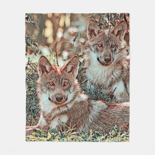 AnimalMix_Wolf_002 フリースブランケット (正面)