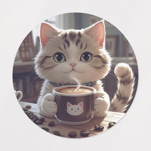 Animals drinking cute coffee ラベル (デザイン1)